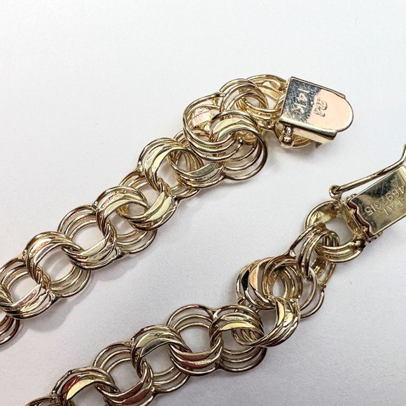 14K yellow gold patent Triple Link charm bracelet starter 7 1/4" x 8.7mm 10.6gm - Picture 5 of 8